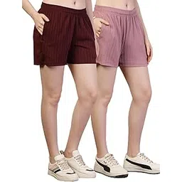 uzarus Women's Elastic Waist Shorts Night Wear Sports and Running Gym Workout and Yoga Regular Fit Short for Women Combo (Pack of 2)-picture-14