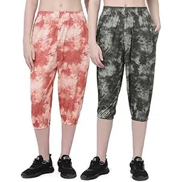 uzarus Women's Printed Capri’s, Night Pyjamas, Night Dress, Lounge Wear, 3/4 Pyjama– Capri Combo Pack of 2-picture-44
