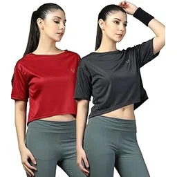 Women’s Solid Loose Fit Crop Top Pack of 2 | Stylish Activewear T-Shirt for Gym, Yoga-image-13