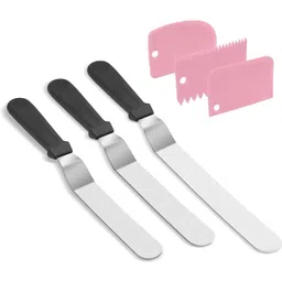v bright Cake Palette Bend Knife 6, 8, 10 INCH Set with Cake Scrapper Stainless Steel Cake Server-picture-11