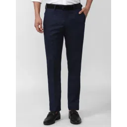 V Dot Navy Skinny Fit Self Pattern Trousers-picture-27