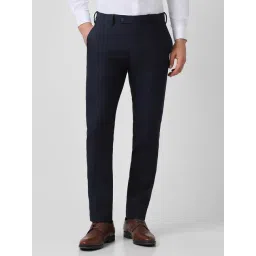 V Dot Navy Skinny Fit Striped Trousers-picture-18
