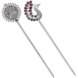 v l ipmex Oxidised Metallic Alloy Bun Hair Stick For Women,Multi-picture-11