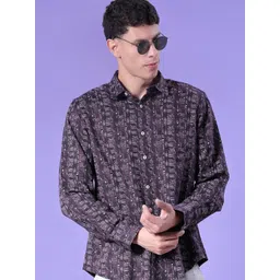 V-Mart Abstract Printed Spread Collar Slim Fit Shirt-picture-18