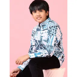 V-Mart Boys Band Collar Abstract Printed Cotton Casual Shirt-picture-35