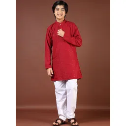 V-Mart Boys Floral Embroidered Band Collar Sequinned Straight Kurta With Pyjama-picture-21