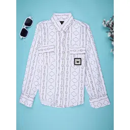 V-Mart Boys Geometric Printed Spread Collar Cotton Casual Shirt-picture-33