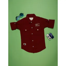 V-Mart Boys Typography Printed Cotton Roll-Up Sleeves Spread Collar Pockets Shirt-picture-28