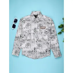 V-Mart Boys Typography Printed Spread Collar Cotton Shirt-picture-36