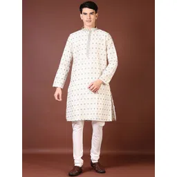 V-Mart Ethnic Motifs Woven Design Mandarin Collar Straight Kurta With Pyjamas-picture-24