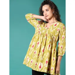 V-Mart Floral Printed V-Neck Flared Sleeves Kurti-picture-11