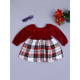 V-Mart Girls Velvet Round Neck Fit & Flare Dress-picture-42