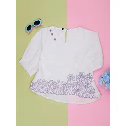 V-Mart Girls White Cotton Self Design Tops-picture-47