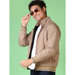 V-Mart Men Mock Collar Solid Cotton Casual Bomber Jacket-picture-12