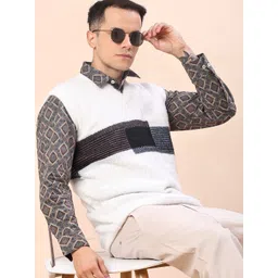 v-mart Men Self Design V Neck White Sweater-picture-12