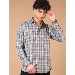 V-Mart Men Spread Collar Grid Tattersall Checked Cotton Casual Shirt-picture-37