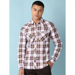 V-Mart Men Spread Collar Tartan Checked Cotton Casual Shirt-picture-36