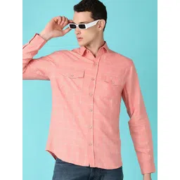 V-Mart Men Spread Collar Tartan Checked Cotton Casual Shirt-picture-31