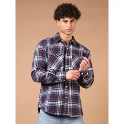 V-Mart Men Spread Collar Tartan Checked Cotton Casual Shirt-picture-28