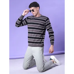 V-Mart Men Striped Round Neck Long Sleeves Regular Pullover Sweater image 3