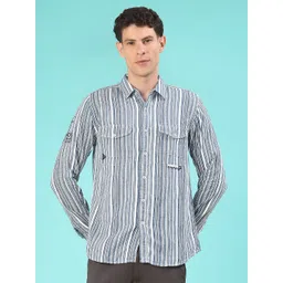 V-Mart Striped Spread Collar Slim Fit Cotton Casual Shirt-picture-35