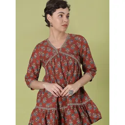 V-Mart Women Ethnic Motifs Printed V-Neck Kurti-picture-27