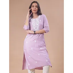 V-Mart Women Floral Embroidered Round Neck Cotton Straight Kurta-picture-14