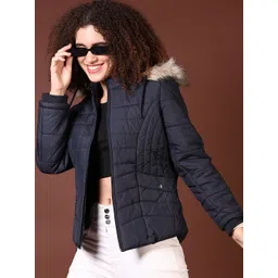 V-Mart Women Mock Collar Solid Cotton Casual Parka Jacket-picture-34
