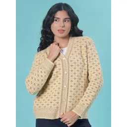 V-Mart Women Self Design Suede V Neck Cardigan Sweater-picture-28