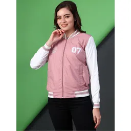 V-Mart Women Typography Colourblocked Bomber with Embroidered Jacket-picture-41