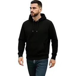 v town Men’s Solid Black Hooded Sweatshirt | Soft Cotton Hoodie for Winter | Full Sleeves Casual Pullover for Men-picture-42