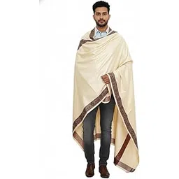 v vrinde Vrinde Dark Cream Wool Self Design Men's Shawl KA-SWL-25-picture-12