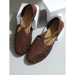 V-WALK Women Laser-Cut Indic Design Ankle-Strap Flat-picture-18