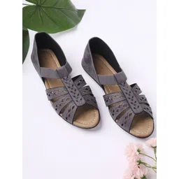 V-WALK Women Textured Open Toe Flats with Laser Cuts-picture-22