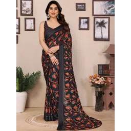 V3 FASHION STUDIO Floral Printed Satin Saree-picture-36
