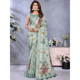 V3 FASHION STUDIO Floral Zari Linen Blend Jamdani Saree-picture-23