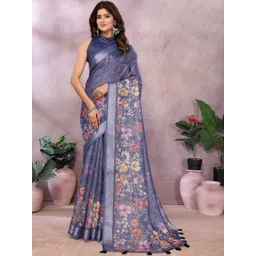 V3 FASHION STUDIO Floral Zari Linen Blend Jamdani Saree-picture-29