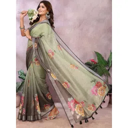 V3 FASHION STUDIO Floral Zari Linen Blend Saree-picture-32