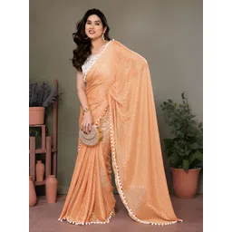 V3 FASHION STUDIO Women Solid Pom Pom Border Saree-picture-14