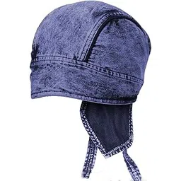 Cotton Denim Hijab Bandana for Women Running Sports Travel Fitness Elastic Wicking Non Slip Style Band and Basketball Headwrap (Blue)-image-8