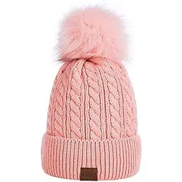 v3e Girl's & Women Winter Pompom Beanie Hat with Warm Fleece Lined, Thick Slouchy Snow Knit Skull Ski Cap-picture-54