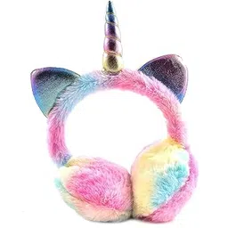 v3e Girls Colorful Faux Fur Unicorn Ear Muffs Winter Ear Warmer Earmuff with Glitter Ears-picture-25