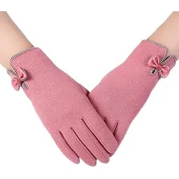 v3e Women & Girl's Winter Warm Woolen Touch Screen Bow Gloves (Pink)-picture-48