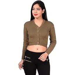 v3e Women's & Girl's Winter Warm Woolen Long Sleeve Saree Blouse (Green)-picture-47