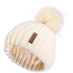v3e Women's & Gir's Winter Knitted Faux Fur Pom Pom Cap-picture-30