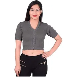 v3e Wool Half Sleeve Saree Blouse In Warm Winter Sweator (Grey)-picture-15