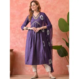 VAALI Striped Angrakha Thread Work Kurta With Trousers & Dupatta-picture-38