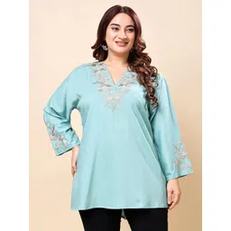 vaamii Casual Regular Sleeves Embroidered Women Light Blue Top-picture-19