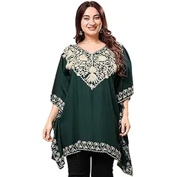 vaamii Womens Rayon Embroidered Green Kaftan Top-picture-16