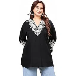 vaamii Womens Rayon Embroidered V Neck Black Top-picture-38